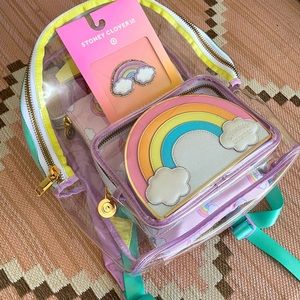 NWT Stoney Clover Lane Clear Backpack Rainbow Clutch Wristlet & Pouch Bundle